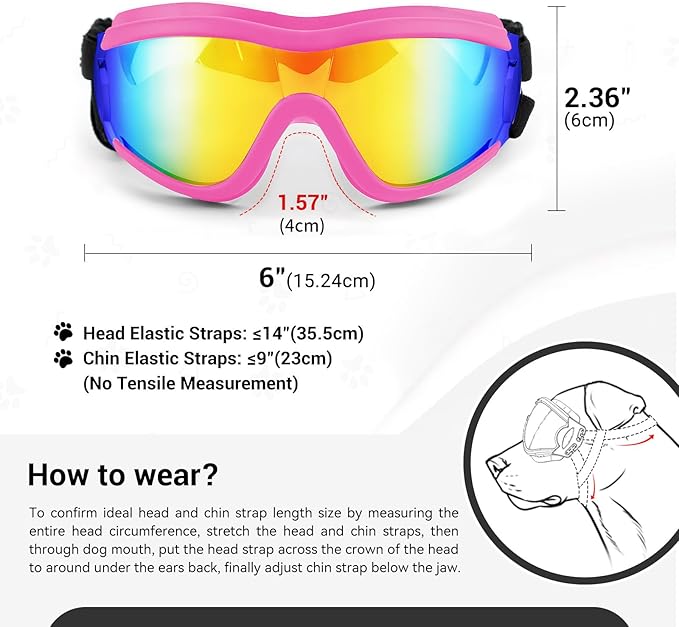NAMSAN Dog Goggles Medium to Large Breed, Anti-UV Sunglasses for Dogs Large Breeds, Windproof Driving Dog Eye Protection, Doggy Glasses with Elastic Straps, Adjustable, Pink