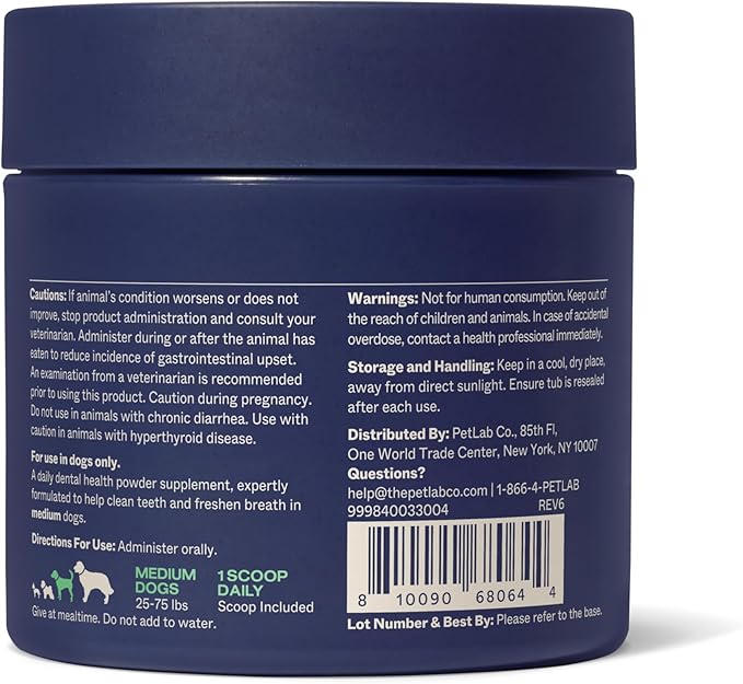 PetLab Co. ProBright Dental Powder - Dog Breath Freshener - Teeth Cleaning Made Easy – Targets Tartar & Bad Breath - Formulated for Medium Size Dogs - Pack of 2