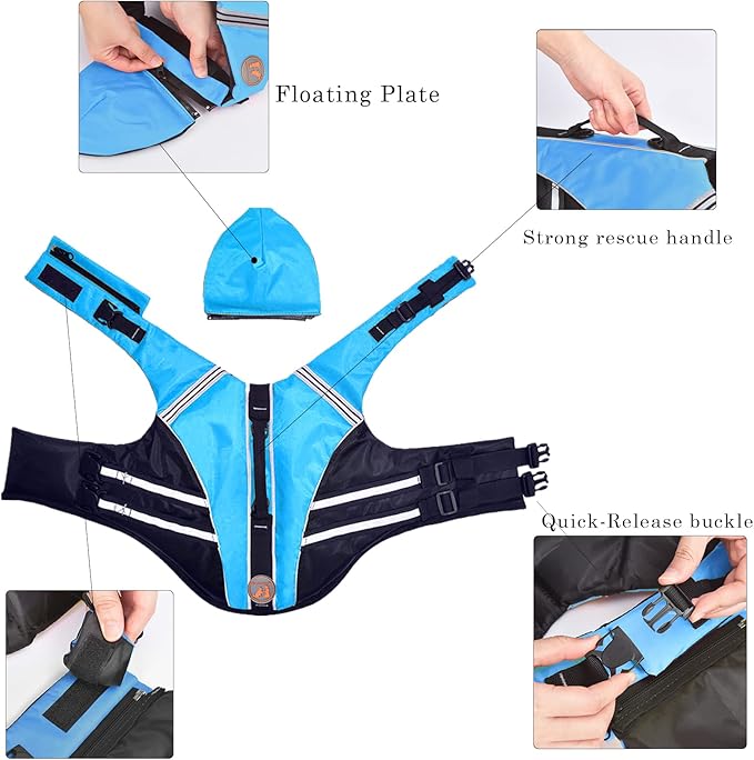 Dog Life Jacket, French Bulldog Life Vest for Swimming Boating, Dog Swim Vest with Chin Float and Rescue Handle, High Flotation Puppy Life Jackets (Chest Girth: 17" to 30", Weight: 17" to 28" LB)