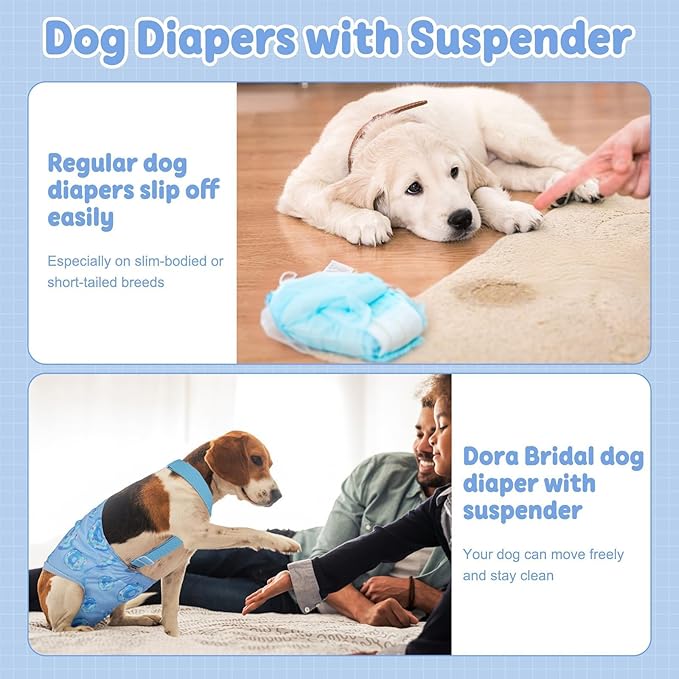 Reusable Female Dog Diapers with Suspender, Washable Dog Period Panties, Highly Absorbent Female Dogs Diapers for Heat Incontinence, Large