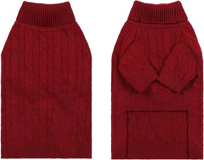 Small/Medium Dog Sweater, Warm Dog Winter Coat w/Sleeves, Comfortable High Neck Premium Dog Clothes for Bulldog-Best for Holidays, Daily Walks L Deep Red