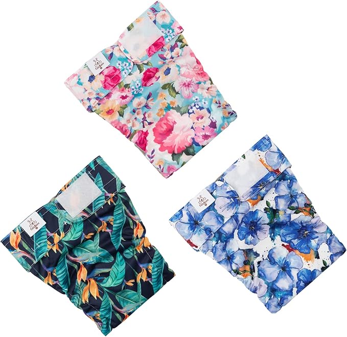 CuteBone Washable Dog Diapers Female No Tail Hole 3 Pack Reusable Doggie Period Training Pants for Docked-Tail Frenchie French Bulldog Boston Terrier Without Tail WWD04S