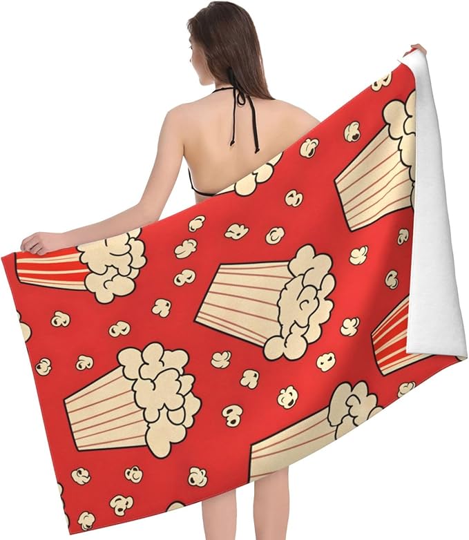 Movie Popcorn Beach Towel Food Sand-Free Microfiber Bath Towel Ultra Soft Quick Dry Pool Towel Absorbent Towel Lightweight Towel Gifts for Outdoor Bathroom Swimming Decor 31inx51in