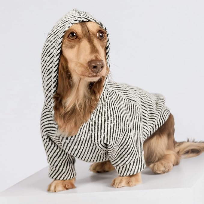 Fitwarm Sliver Striped Dog Hoodie, Doggy Winter Clothes for Small Dogs Boy Girl, Dog Sweatshirt with Hood, Lightweight Pet Hoodie, Silver, Black, Large