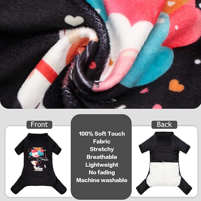 CuteBone Soft & Stretchy Dog Pajamas Charlie - Cozy Pet Jammies Breathable Jumpsuit for Small Dogs - All-Season Comfy Outfit Easy-On Pullover Design - Keeps Pets Warm & Comfortable P339M