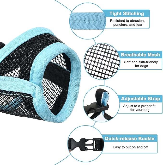 LUCKYPAW Dog Muzzle, Mesh Muzzle for Small Medium Dogs, Soft Mouth Cover to Prevent Biting Chewing, Drinkable Breathable Adjustable Puppy Mouth Guard(S, Baby Blue)