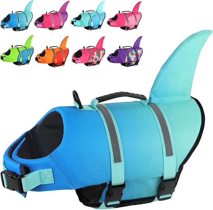 Doglay Dog Life Vest, Ripstop Cute Shark Dog Life Jacket with Superior Buoyancy and Rescue Handle, Adjustable Dog Life Vests for Boating Swimming, Pet Flotation Vest for Small Medium Large Dogs