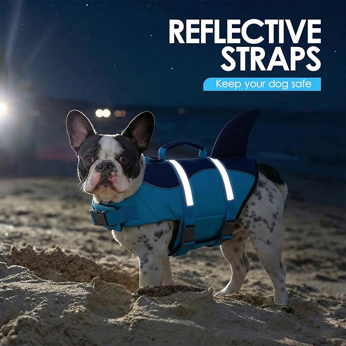 AOFITEE Dog Life Jacket, Dog Life Vest for Swimming, Reflective Puppy Safety Vest with Superior Buoyancy and Rescue Handle, Adjustable Dogs Swimsuit Float Coat for Small Dogs, Blue Shark XS
