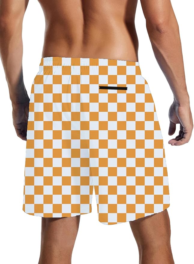 Mens Swim Trunks with Compression Liner Quick Dry Zipper Pocket Bathing