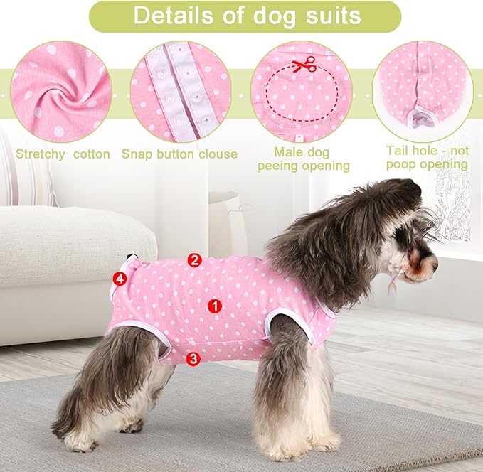 Etdane Dog Diapers Sanitary Panties Physiological Period Shirts Surgical Recovery Suits for Male and Female Dogs Pink Polka Dots/XS