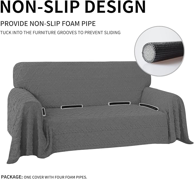 Easy-Going 80X118 inches Loveseat Sofa Cover, Jacquard Velvet Couch Slipcover for 2 Cushion Couch, L Shape Sectional Covers for Dogs, Washable Sofa Blanket, Furniture Protector for Pets, Grey