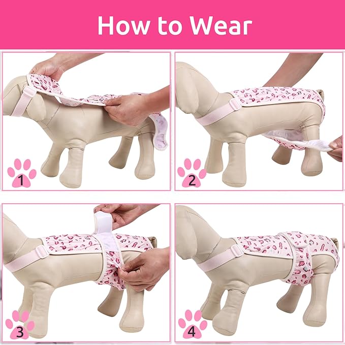 2 Pcs Dog Diaper Suspenders Female, Washable Dog Panties for Dogs in Heat with Cute Leopard Print, Escape Proof Dog Underwear Diapers, Reusable Pet Sanitary Pantie for Small Medium Girl Dogs,S