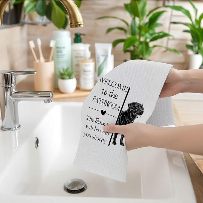 Black Lab Gifts Bathroom Hand Towels, Black Labrador Retriever Dog Owner Lovers Gifts for Women, Funny Dog Decorative Hand Towel for Bathroom Kitchen Decor, 16x24 Inch