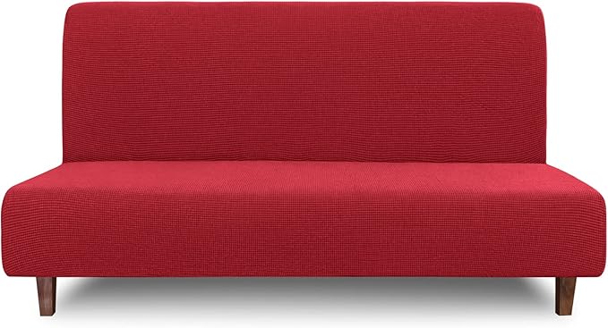 Easy-Going 100% Waterproof Futon Cover, Dual Waterproof Couch Cover for Futon, Stretch Jacquard Sofa Cover, Leakproof Furniture Protector for Kids, Pets, Dog and Cat (Medium, Christmas Red)