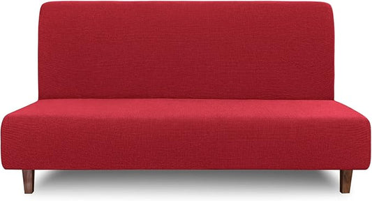 Easy-Going 100% Waterproof Futon Cover, Dual Waterproof Couch Cover for Futon, Stretch Jacquard Sofa Cover, Leakproof Furniture Protector for Kids, Pets, Dog and Cat (Medium, Christmas Red)