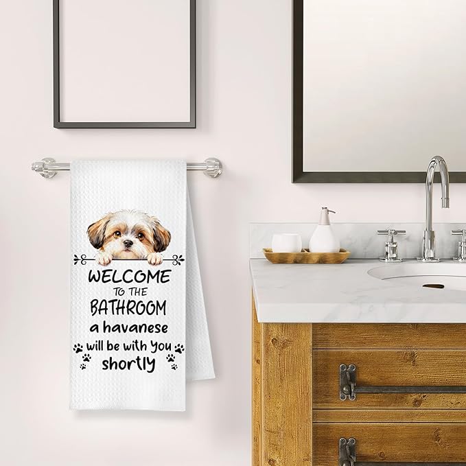 Funny Havanese Dog Bathroom Hand Towels, Havanese Gifts for Women, Welcome to The Bathroom Decorative Hand Towels for Bath Room Toilet Washroom Restroom, 16x24 Inch