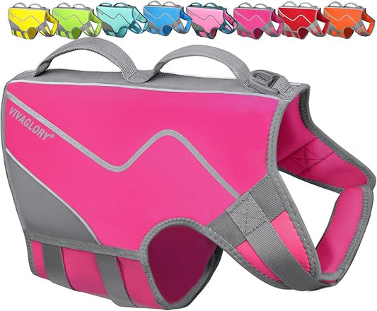 VIVAGLORY Neoprene Dog Life Vest, Dog Life Jacket for Swimming & Boating, Lightweight & Buoyancy for Puppy Doggy, Swimming Vest with Handle, L, Pink