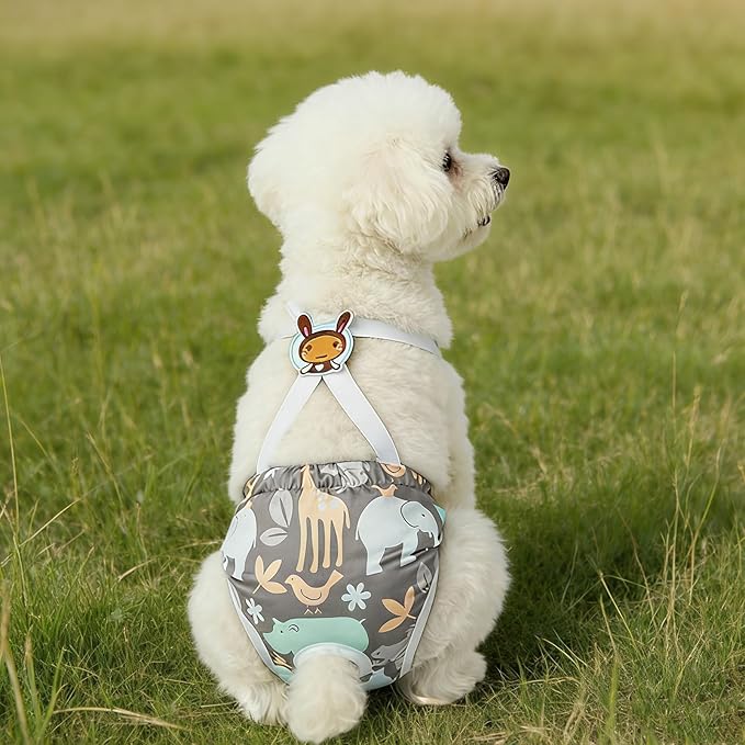 Dog Diaper - Washable Female Panties with Suspender, 1 Reusable Small Dog Diaper for Home, Apartment, Indoor, Outdoor, Travel, Car, Crate, Kennel, Yard, Park, Beach and Camping Protection