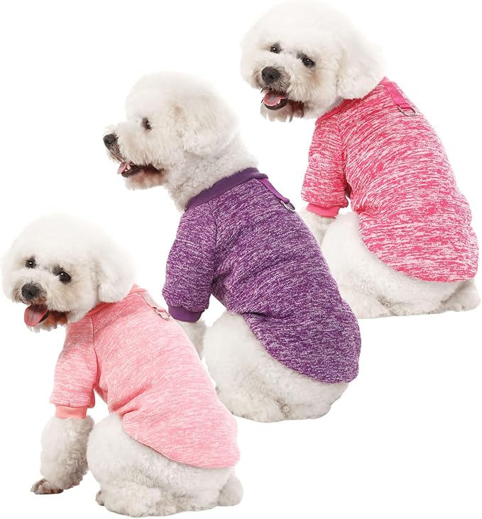 Dog Sweater, Dog Sweaters for Small Dogs, 2, 3 Pack Warm Soft Pet Clothes for Puppy, Medium Large Cat, Dogs Girl or Boy, Dog Shirt for Winter Christmas (Buckle Pink+Purple+HotPink, X-Small)