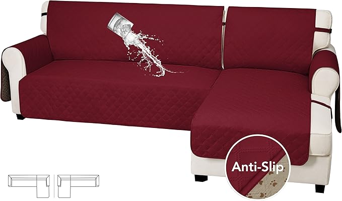 Easy-Going Waterproof Sectional Couch Covers with Chaise 2-Piece Non Slip L Shape Sofa Cover for Dogs Leakproof Furniture Protector Cover with Adjustable Strap for Pets (Small, Christmas Red)