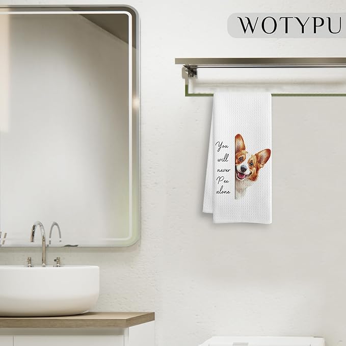 Funny Corgi Gift Bathroom Hand Towels, Gifts for Corgi Lovers, You Will Never Pee Alone Decorative Hand Towels for Guest Bathroom Washroom Half Bath, 16x24 Inch
