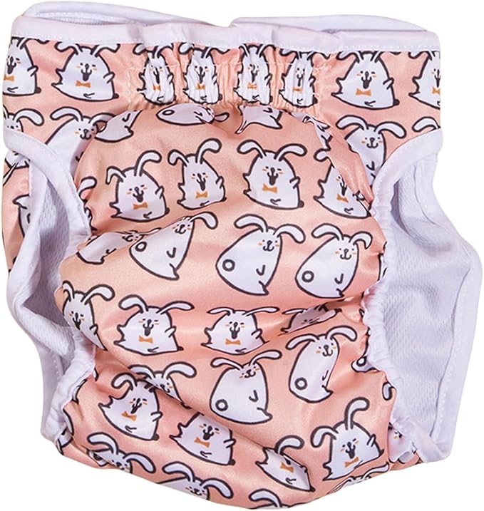 HDKUW Female Dog Diaper, Cute Washable Sanitary Pantie Reusable Puppy Sanitary Pants Pet Underwear Diapers Jumpsuits for Dogs Girl in Heat Period Rabbit XL