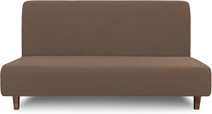 Easy-Going 100% Waterproof Futon Cover, Dual Waterproof Couch Cover for Futon, Stretch Jacquard Sofa Cover, Leakproof Furniture Protector for Kids, Pets, Dog and Cat (Medium, Brown)