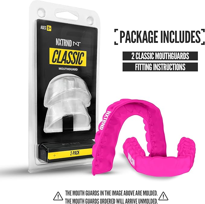 2 Pack Nxtrnd Classic Mouthguard, Custom Fit Sports Mouthpiece for Football, Boxing, MMA, Basketball, Hockey, Lacrosse, Youth & Adult (Pink)