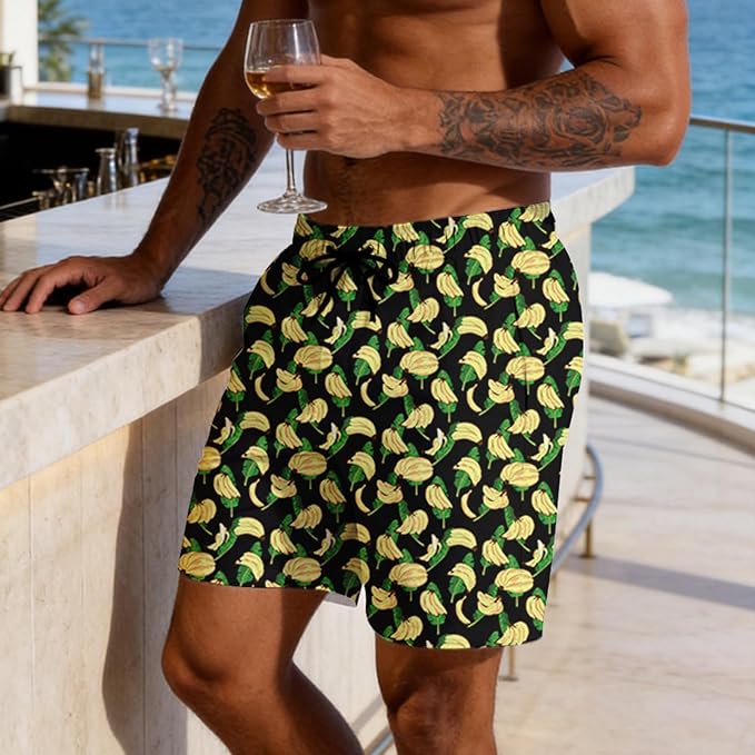 Mens Swim Trunks with Compression Liner Quick Dry Zipper Pocket Bathing