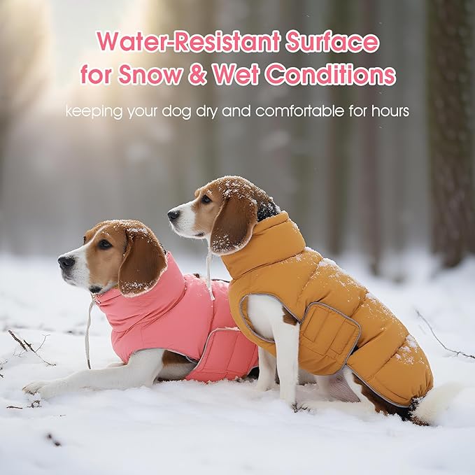 FUAMEY Dog Puffer Jacket for Large Dogs,Dog Cold Weather Coats Winter Dogs Down Jackets Waterproof Pet Snowsuits Warm Puppy Winter Vest Turtleneck Pets Adjustable Jackets Coats Pink XL
