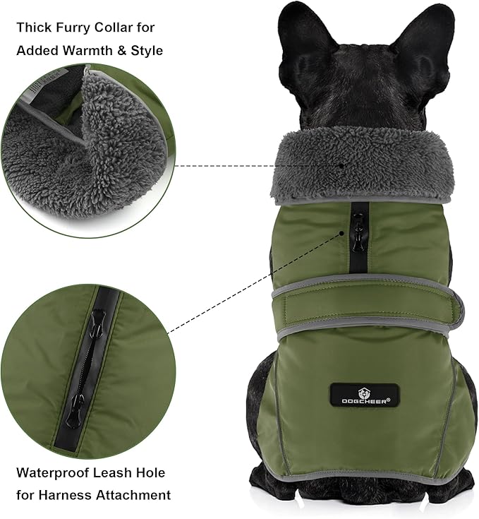 Dogcheer Dog Coat, Waterproof Dog Jacket Reflective Pet Winter Coat with Adjustable Hook & Loop, Christmas Puppy Fleece Jacket Warm Turtleneck Snowsuit for Small Medium Large Dogs - Green, XL