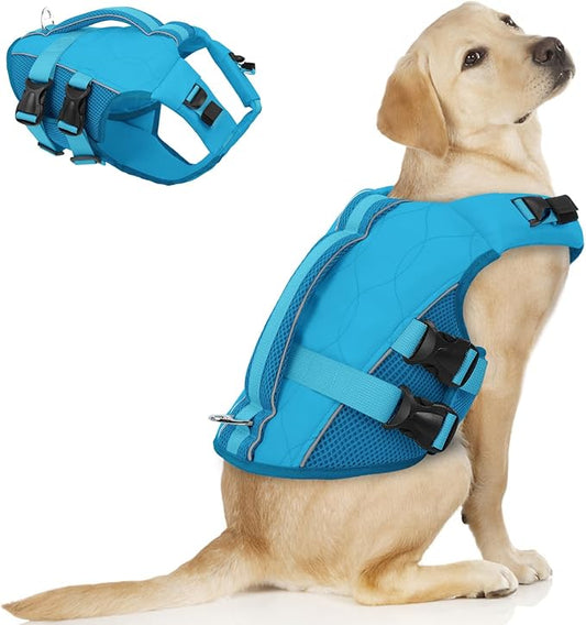 ASENKU Dog Life Jacket, High-Buoyancy Reflective Dog Swimming Vest with Durable Handles for Small/Medium/Large Dogs - Pool, Beach, Boating (Blue, L)