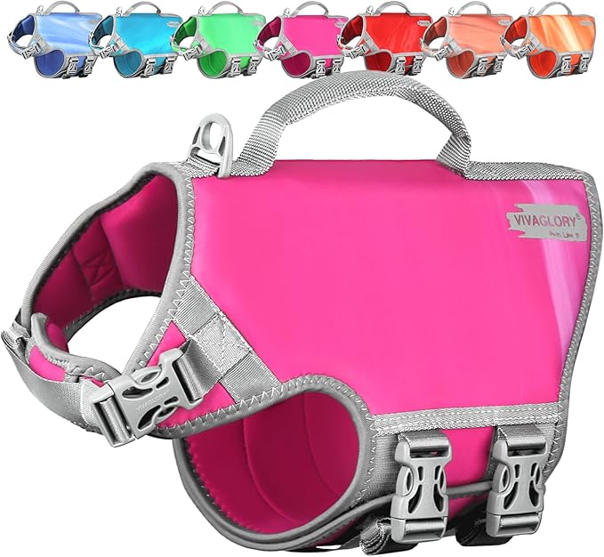 VIVAGLORY Neoprene Dog Life Vest, Dog Life Jacket for Swimming & Boating, Lightweight & Buoyancy for Puppy Doggy, Swimming Vest with Handle, S, Raspberry Pink