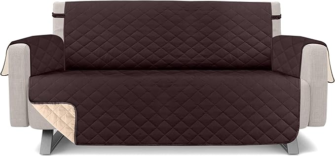 Utopia Bedding Reversible Sofa Couch Cover, Water Resistant Slipcover Furniture Protector with Foam Sticks and Elastic Straps for Kids Dogs Pets (3 Seater, Chocolate/Beige)