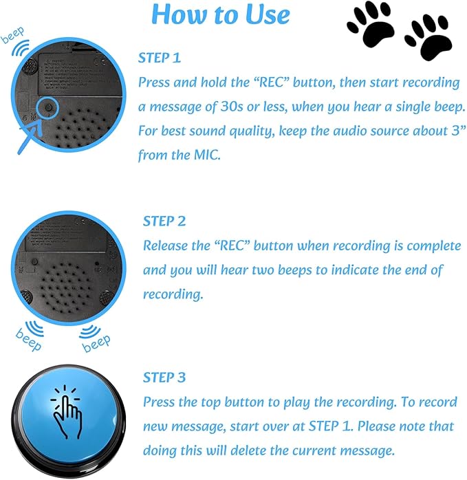Youeon 6 Pack Voice Recording Button, 6 Colors Dog Buttons for Communication Pet Training Buzzer, 30 Seconds Record & Playback, Funny Record Buttons for Pet, Classroom, Office, Home