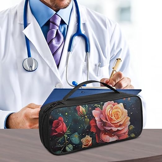 Gomyblomy Portable Stethoscope Case with Extra Room and Handle for Nurse and Doctors, Vintage Roses Print Stethoscope Holder Storage Bag Compatible with Most Stethoscopes