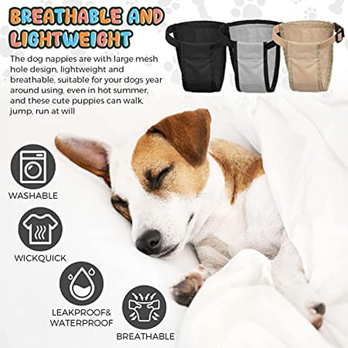 Dog Pants with 3 Replace Diaper, Female Dog Heat Cycle Reusable Dog Panties for Dogs in Heat Black S
