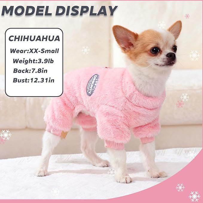 Dog Sweater Fleece Dog Pajamas for Small Dogs Winter Warm Thermal Soft Puppy Pjs Coat Stretchy Jumpsuit Doggie Pet Clothes Outfits Cat Apparel (Pink, Medium)