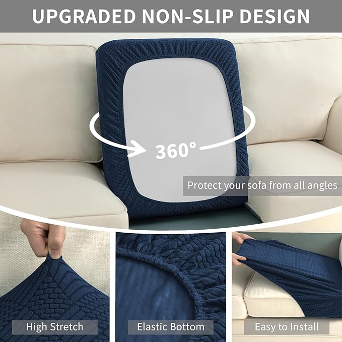 Easy-Going Waterproof Couch Cushion Covers for Couches and Sofas, Stretch Jacquard Sofa Seat Cover Replacement for Dogs, Pets & Kids, Durable Furniture Protector for Chair Cushions, Navy Blue