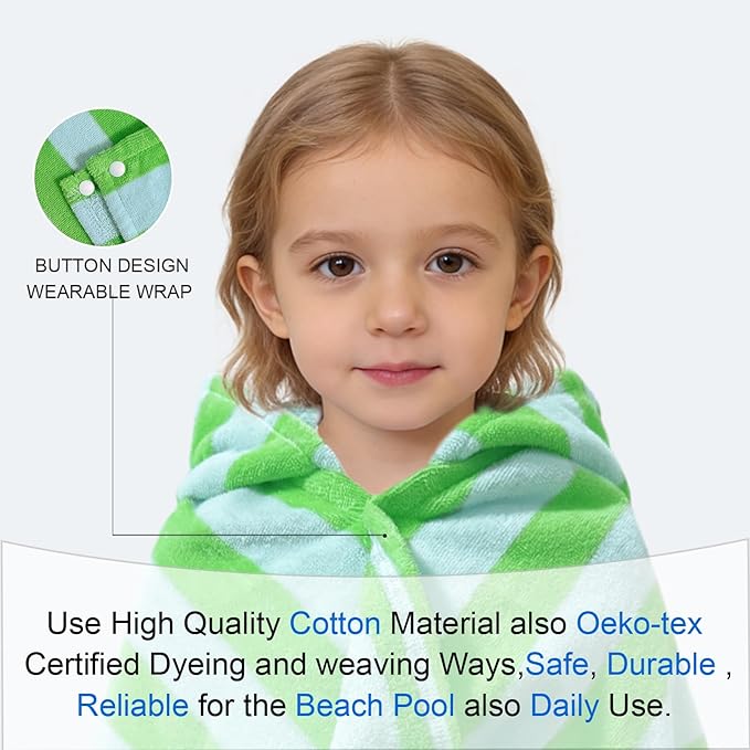 VOOVA & MOVAS Toddler Hooded Bath Towels 0-3T, 25''X40, Soft | Thick | 100% Cotton | Absorbent Towel Wrap for Baby, Perfect for Beach, Pool, Bath, Swimming,Green Stripe