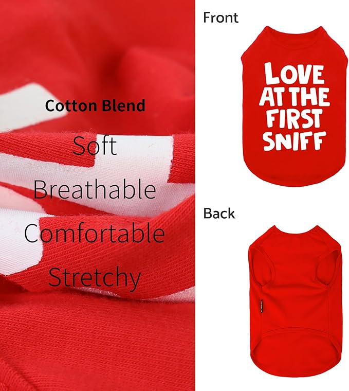 Fitwarm Love at The First Sniff Dog Shirt, Dog Valentines Outfit, Summer Dog Clothes for Small Dogs Boy Girl, Funny Dog Tshirt, Lightweight Breathable Cotton, Pet Cat Outfit, Red, Medium