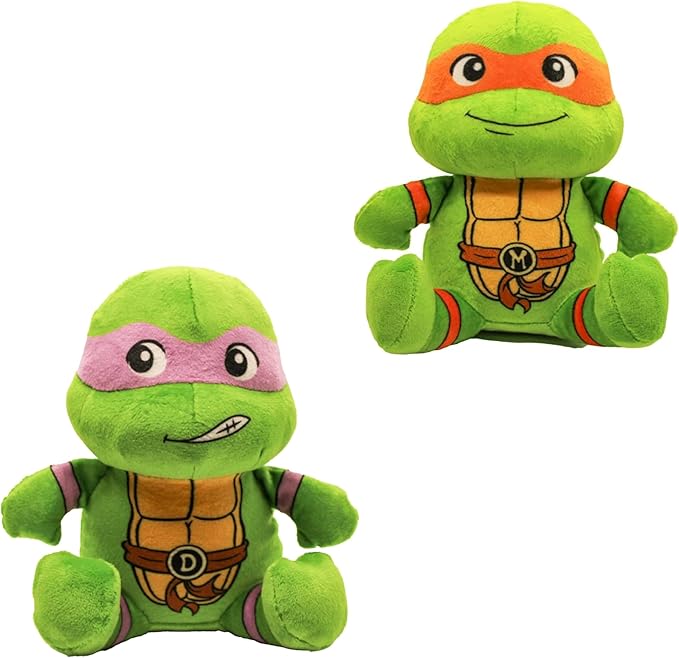 design LAB, Inc. Teenage Mutant Ninja Turtle Official Merchandise | TMNT Toys Squeaky Plush Dog Toy | Stuffed Animal Turtles Squeak for Interactive Play | 2-Pack Donatello & Michelangelo