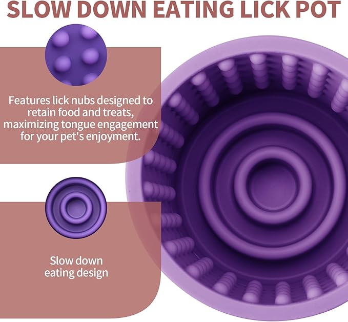 Dog Lick Bowl, Bestalk Anxiety Relief Slow Feeder Dog Freeze Lick Mat Treat Dispenser, Non-Slip Licking Bowl Enrichment Toys for Small Medium and Large Breed Dogs, BPA Free Silicone(Purple,S)