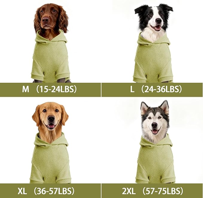 Dog Hoodie Sweatshirts, Fleece Warm Sweater for Dogs, Pet Warm Sweatshirt, Granular Velvet Sweater with Hat and Leash Hole, Soft Velvet Outfit Coat for Small Medium Large Dogs Bean Green(M)