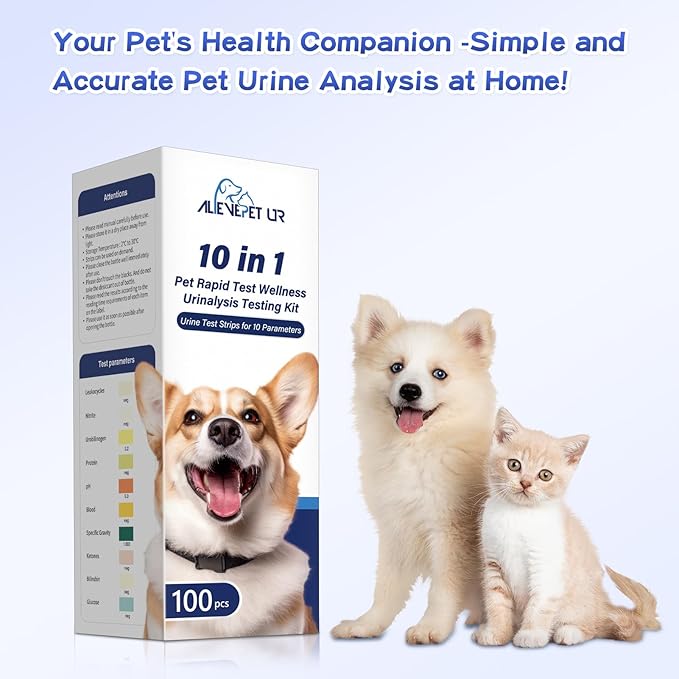 Reagent Strips for urinalysis Cat & Dog Urine Test Strips 10-Parameter 100ct, Diabetes, Blood Ketone, UTI, Glucose, Nitrite, Specific Gravity, pH, Protein, Leukocycles & More.1 Pack