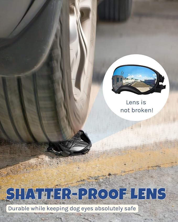 Large Dog Sunglasses, Dog Goggles Large Breed and Medium, UV Protection, Windproof, Dustproof and Snowproof. Shatterproof Lens, Adjustable Strap