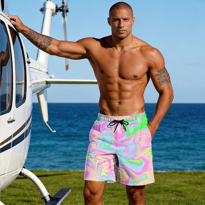 Mens Swim Trunks with Compression Liner Quick Dry Zipper Pocket Bathing
