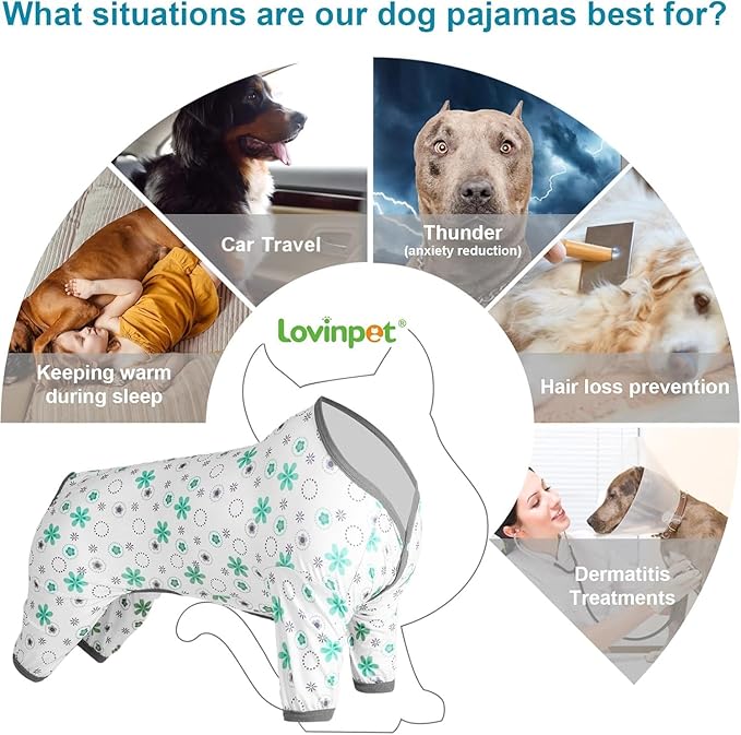 LovinPet s Pajamas with Husky Dog, Pet Anxiety Relief PJ's,Uv Protection Dog Tshirt, Comfy Stretchy Fabric,Mint Floral Print,Large Pet Pjs,Pullover Pitbull Clothes for All Seasons,Large