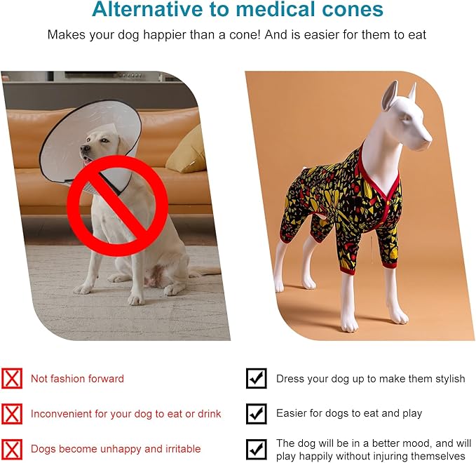 LovinPet Giant Dogs Pajamas Onesies, Big Dog Onesie Post Surgery Wear, PJS for Pitbulls, Lightweight Pitbull Dog Pullover Pajamas, Full Coverage Dog Pjs, Black Taco Print, Pitbull Clothes, XL