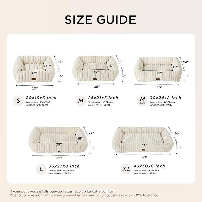 Bedsure ComfyFleece™ Cute Dog Bed for Small Medium Dogs - Washable Furry Puppy Beds, Rectangle Orthopedic Corduroy Fleece Pet Beds with Removable Zipper Cover, 25x21x7inches, Warm Grey